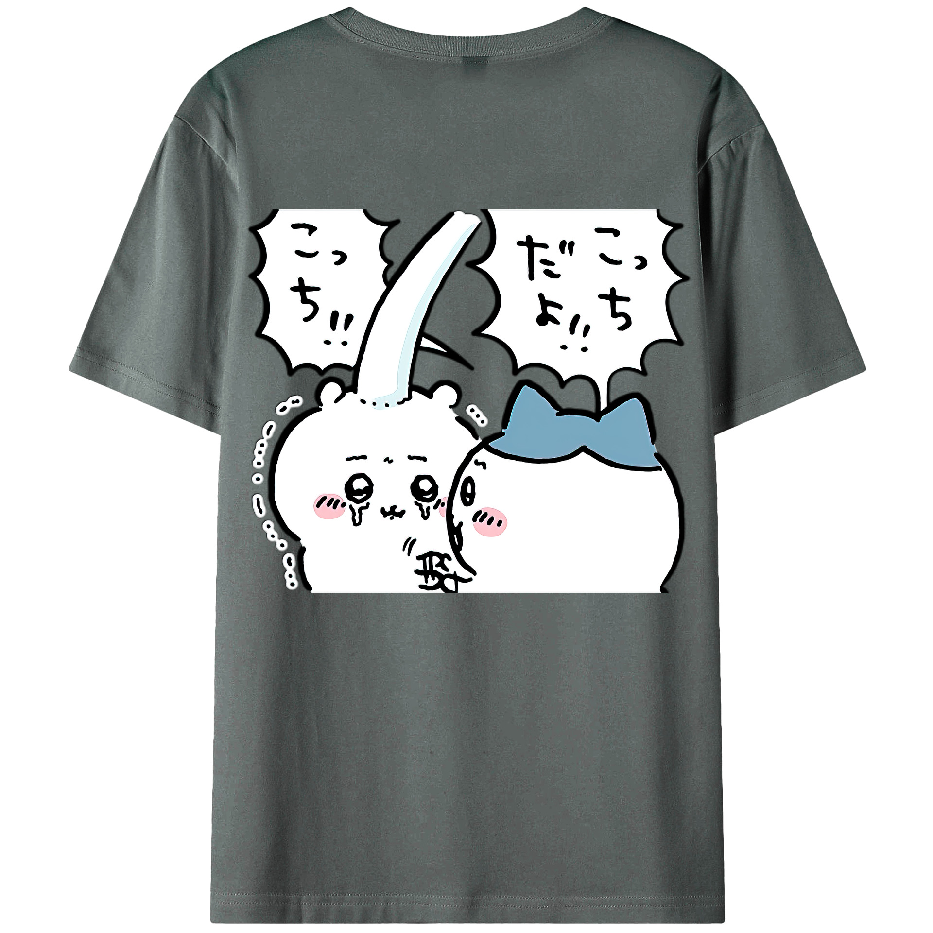 （画像用） ちいかわ ハチワレ Chii-kawa hachiware 綿100％ メンズ半袖Tシャツ（バックプリント） 通気性